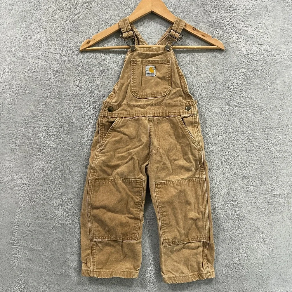 Carhartt Washed Duck Bib Overalls 2T Toddler Brown Double Knee Adjustable Straps